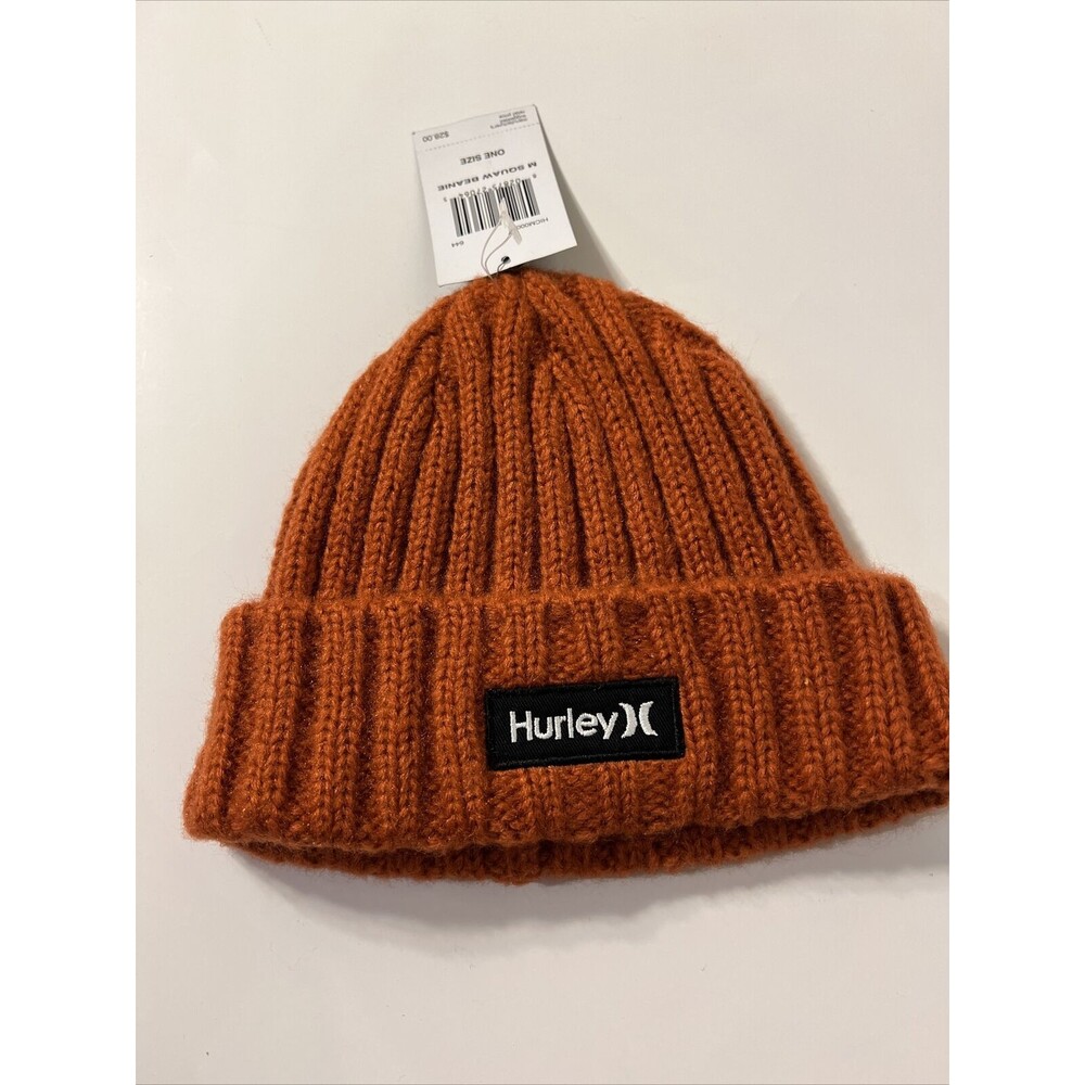 Hurley Utility Squaw Claystone Orange Cuffed Winter Beanie Knit Hat NEW
